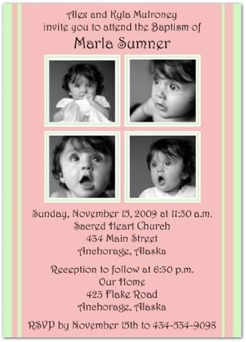 2 + 2 on Pink & Mint Baptism Invitations Christening Invitations - Set of 20