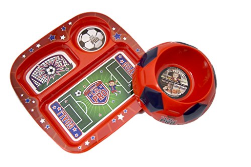Remarkabowl - Lil Pro Dish Set - Childs First Sport Plate Set - BPA Free Baby Bowl and Plate - Football Bowl - Soccer Bowls - Basketball Bowls - Real Ball Feel Bowls - Champs Bowl and Plate - Helps Kids Enjoy Their Meals - Soccer Red