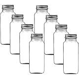 U-Pack 8 Pieces of French Square Glass Spice Bottles 8 oz Spice Jars with Silver Metal Lids, Shaker Tops, and Labels by U-Pac