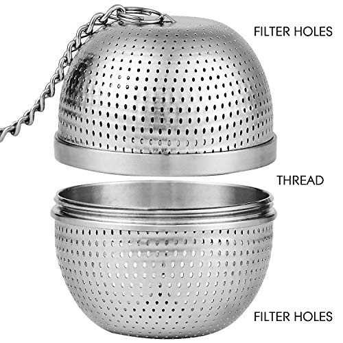 YEOSEN Tea Infuser Ball - Tea Strainer Ball for Loose Leaf Tea, Spice Infuser Stainless Steel Mesh, Fine Threaded Connection, 4.3 inch Chain with Drip Tray
