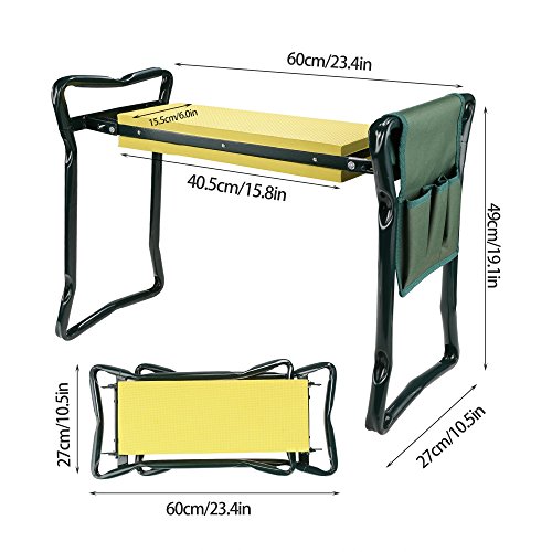 Elever Home Garden Kneeler, Folding EVA Foam Padding Seat Outdoor Lawn Bench Chair Kneeler With Tool Pouch[US Stock] (Yellow) - Thumbnail 6