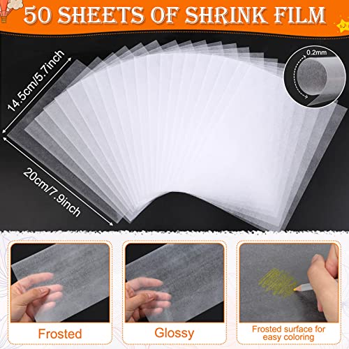 Shrinky Dink Paper, Cridoz 50Pcs Shrinky Dink Sheets Shrink Plastic Film for Keychains and Kids
