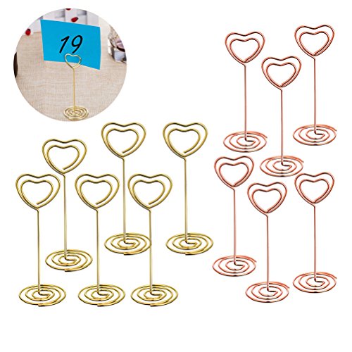 TOYMYTOY 12 Pcs Table Number Holders,Rose Gold Heart Shape Photo Holder Clips Place Card Paper Menu Stand