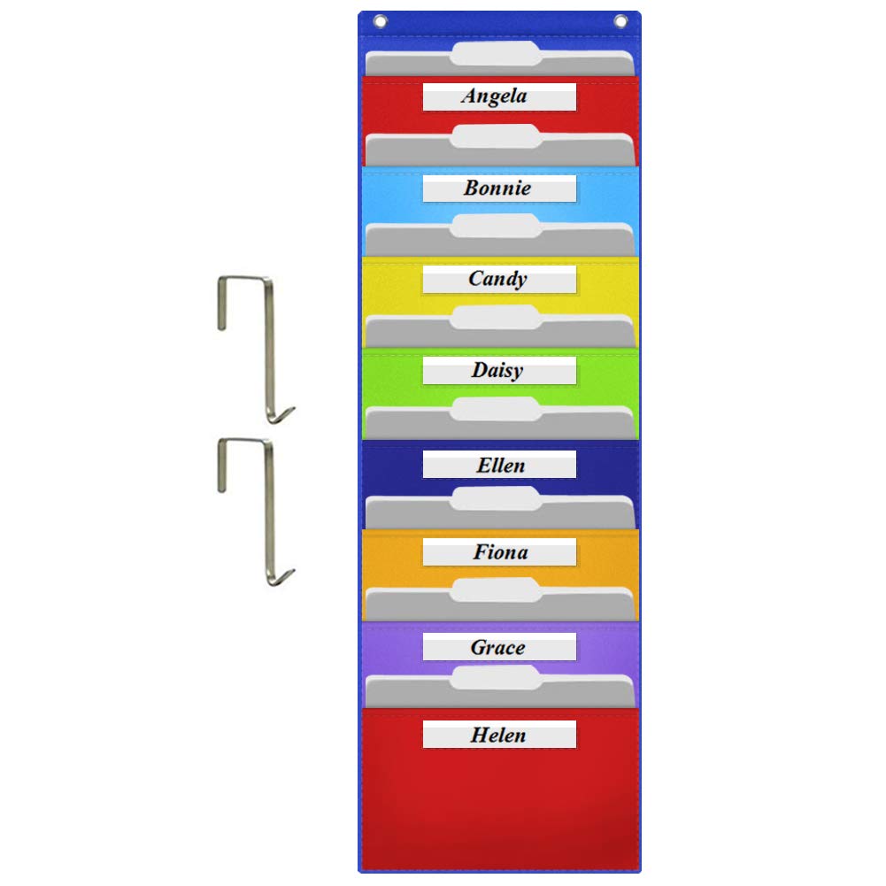 Eamay Hanging File Folder Organizer, Storage Pocket Chart with 8 Pockets, 2 Hangers Cascading Wall Organizer for Home Bill Filing, Mail Organizer, Wall Mounted File Folders