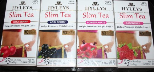 Hyley's Slim Tea 4 Different Flavors 25 Foil Envelopes x 4