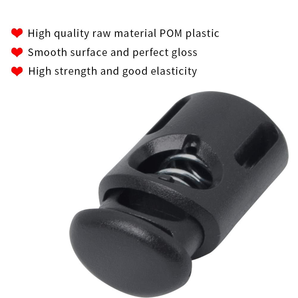 DYZD Plastic Cord Locks End Spring Stop Toggle Stoppers Multi-Colour (10PCS, Black)