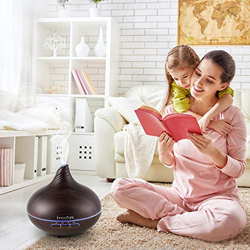 Diffusore di Aromi 300ml InnooCare Umidificatore a Ultrasuoni per Aromaterapia con Venature in Legno con 7 LED Colorati per Casa, Yoga, Ufficio (Tipo 1)