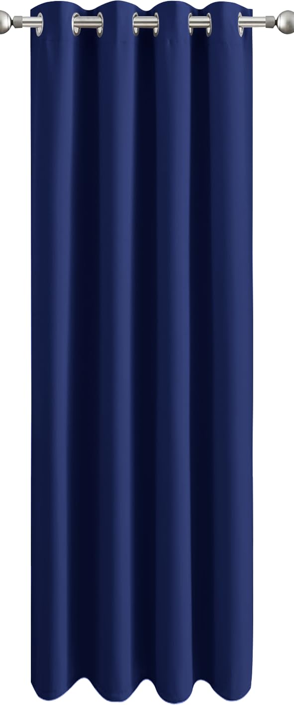 Aspire Homeware Door Curtain Eyelet Blackout Curtains for Living Room Super Soft Thermal Insulated Single Panel 84 inch Drop Bedroom Curtains with Tie Back, Navy