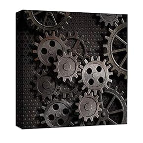 Canvas Wall Art Abstract Gear Brain Painting Artwork for Home Prints Framed - 12x12 inches