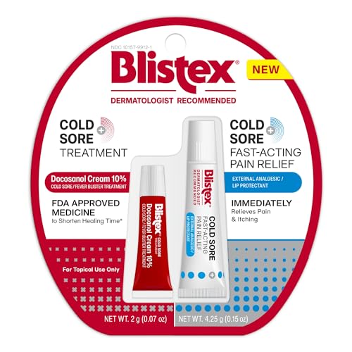 Blistex Cold Sore Kit – Cold Sore/Fever Blister Treatment Docosanol Cream 10% Shortens Healing Time (2g/0.7oz) – Fast-Acting Pain Relief Cream with Maximum Strength Lidocaine (4.25g/0.15oz)