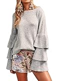 Simplee Apparel Women's Autumn Winter Long Sleeve Pullover Sweater with Ruffles