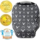Nursing Cover, Car Seat Canopy, Shopping Cart, High Chair, Stroller and Carseat Covers for Boys or Girls- Best Stretchy Infinity Scarf and Shawl- Multi Use Breastfeeding Cover- Grey Stag