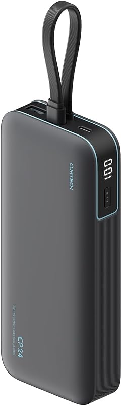 CP24 20000 mAh Powerbank mit Integriertem USB-C-Kabel, 40W PD Schnellladung Power Bank mit 3 Anschlüssen Digitales Display für iPhone 17/16, Samsung S26/S25, iPad Pro, MacBook Air