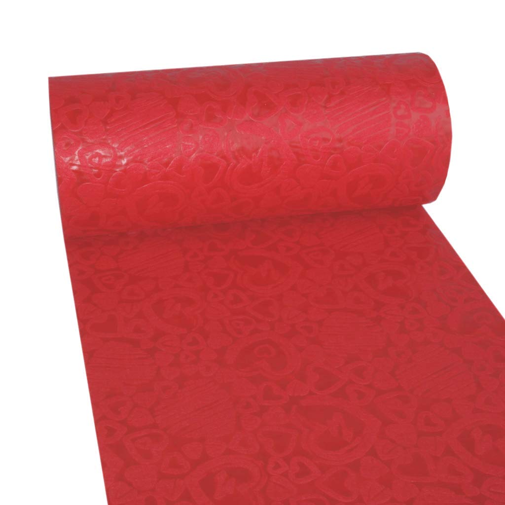 Decorative Pile Table Runner Table Decoration Unique Hearts Design (Waterproof, Lotus Effect, Velvety Surface, 25 m Roll, 30 cm Width, 100% Nylon), Red