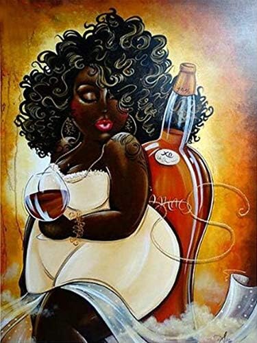 Diy Oil Paint by Number Kit for Adults Beginner 16x20 Inch - Humoristic African Woman Holding Wine,Drawing with Brushes Christmas Decor Decorations Gifts (Frameless)