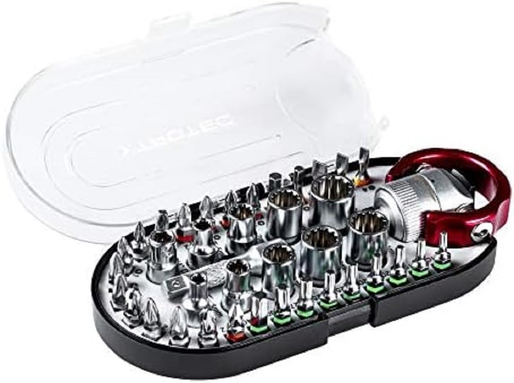 TROTEC 40-Piece Bit and Socket Set Screwdriver with Ratchet Function (Phillips, Pozidriv, Slotted, Allen, Torx Bits and Inner Twelve Point Sockets)