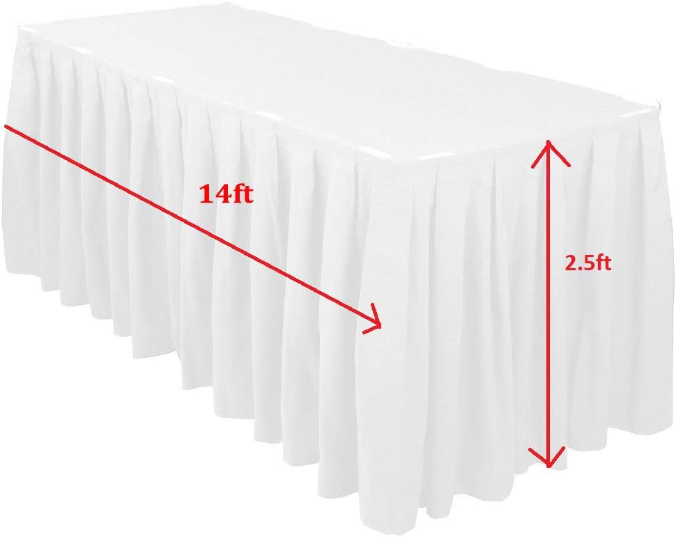 Trimming Shop Table Skirt, 14 Feet Pleated Rectangle Polyester White Table Decoration Tableware, Party, Wedding, Birthday - Image 3