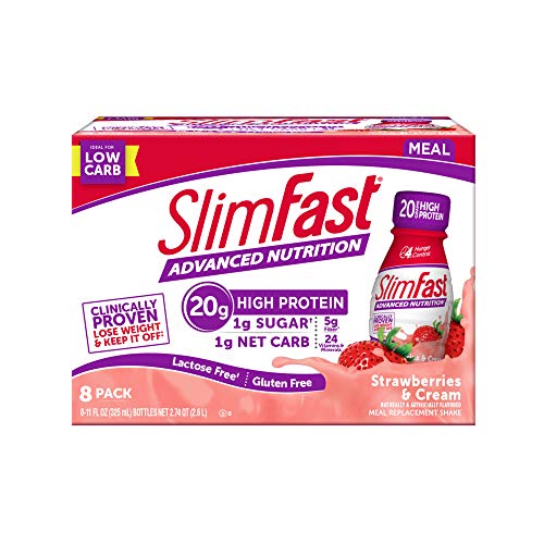 Slimfast Advanced Nutrition Strawberries & Cream Shakes - Ready to Drink Meal Replacement - 20g Protein - 11 fl. oz. Bottle - 8 Count