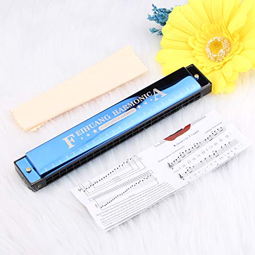 Harmonica for Beginners,C Key 24 Holes Major Diatonic Double Tremolo Harmonicas with Case for Kids (Blue)
