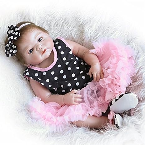 Npk Collection Reborn Baby Doll Realistic Baby Dolls Vinyl Silicone Babies 22inch 55cm Doll Newborn Real Baby Doll Free Pacifier Black Dress White