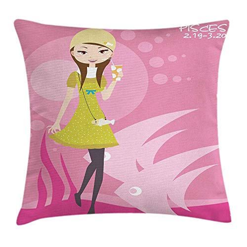 Vitalm Zodiac Pisces Throw Pillow Cushion Cover Teenage Girl With