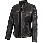 Blingsoul Cafe Racer Leather Jacket Womens - Real Lambskin Leather Jackets for Women
