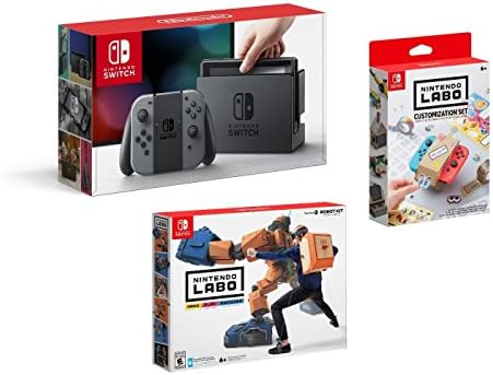 Nintendo Labo Customization Set, Robot Kit, and Nintendo Switch Console with Gray Joy Con Bundle
