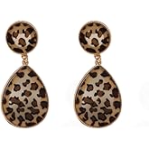 Waterdrop Leopard Print Statement Stud Earrings Hypoallergenic Lightweight Geometric Faux Leather Drop Dangle Animal Print Earring Personalization 60s 70s Fashion Jewelry Graduation Gifts For Women