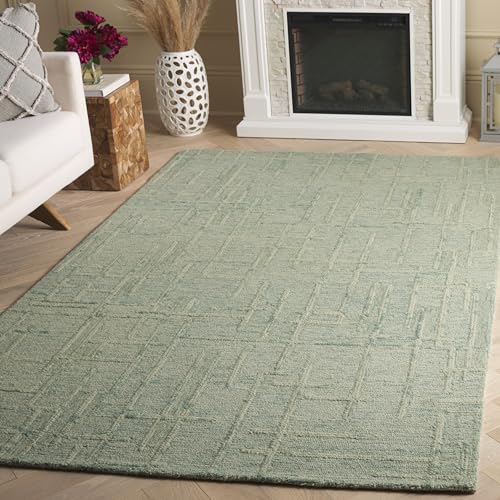 SAFAVIEH Ebony Collection Area Rug - 6' Square, Green, Handmade Wool, Ideal for…
