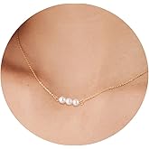 Pearl Necklaces for Women,14K Real Gold Plated Dainty Cute Pearl Necklace for Women Handmade Pearl Chain Necklace Everyday Jewelry Gift