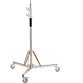 K&F CONCEPT Heavy Duty Light Stand with 360° Swivel Casters & Step-On Brakes, 10ft/305cm Adjustable Stainless Steel Tripod St