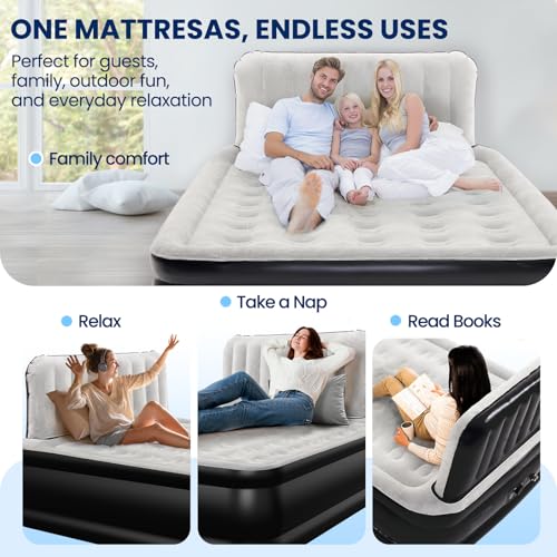 Queen Air Mattress with Headboard, Built-in Pump, 800 lbs Heavy-Duty Support, 19" Raised Upgraded Comfort, 48-Hour Leak-Tested, 3.5 Min Inflatable Portable Blow Up Mattress for Home, Guest & Camping
