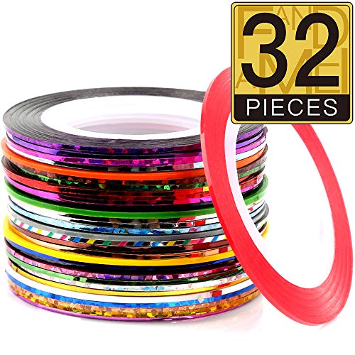 32 Colors Nail Striping Tape Line, FANDAMEI Multicolor Rolls Striping Tape Line Nail Art Decoration Sticker DIY Nail Tip