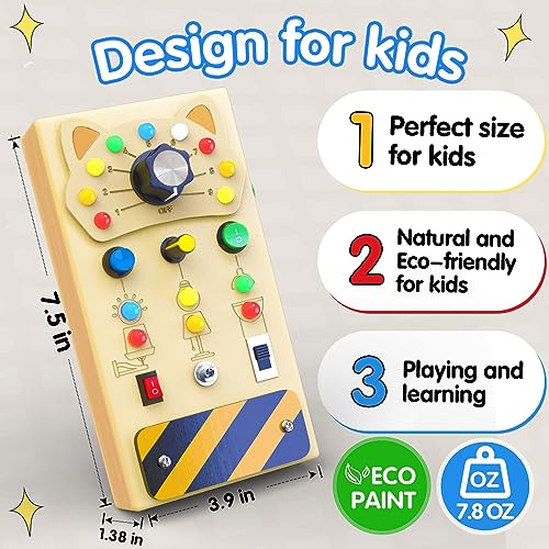 POLKRANE Toddler Montessori Travel Toys Wooden Busy Board with LED
