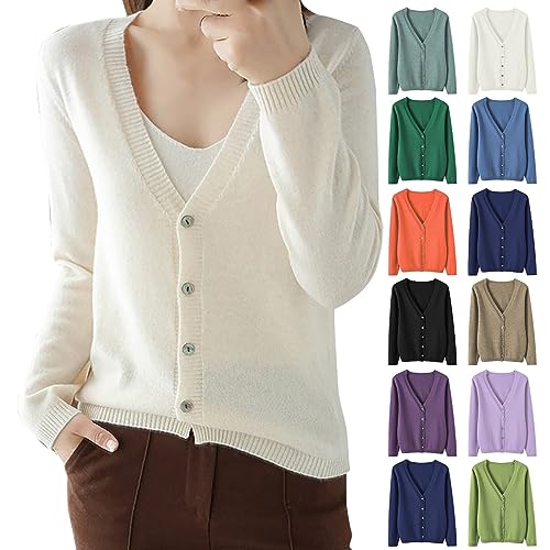 Lightweight Cardigan, Cardigans for Women UK Long Sleeve Button Down V Neck Knit Open Front Sweaters Lightweight Soft Casual Comfy Shrugs Jumper L White
