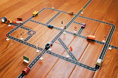 PlayTape TinyTown Cars & Roads: Includes Tuner Car, Tape Road, & Toy Road Signs & Accessories. Build Your Own Tiny Town! Easy to Use, Safe for Home, Quick CleanUp; PlayTape Road Tape; Play Cars