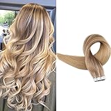 Full Shine 24 inch Tape in Remy Hair Extensions Ombre Color #10 Fading to #16 Glue In Human Hair Extensions With Color #16 Highligted The Dip Dyed Balayage Tape Extensions 20 Pcs 50gram Per Package