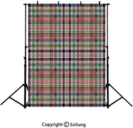 3x5フィート ビニールチェック柄背景幕 写真用 横向きストライプ 小さな赤い正方形 レトロスタイル 抽象パターン 装飾背景 新生児 赤ちゃんの写真 ポートレート スタジオ小道具 誕生日パーティー Masqueboutique Com