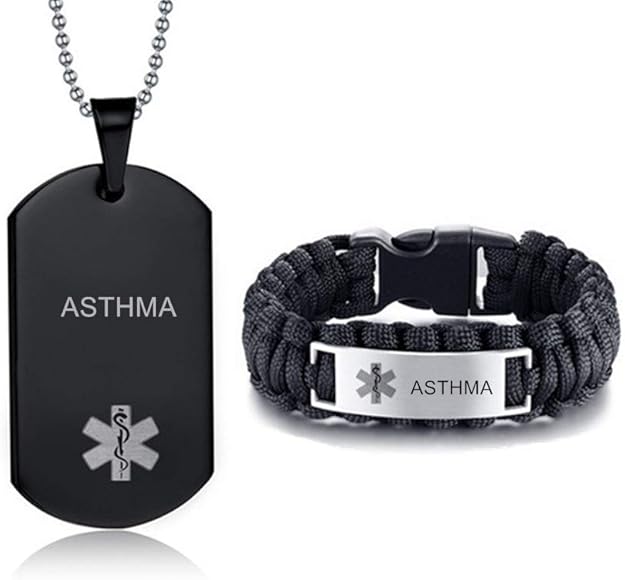 Stainless Steel Black Asthma Medical Alert Jewelry Sets