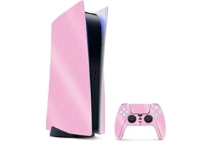 MIGHTY SKINS MightySkins Glossy Glitter Gaming Skin for PS5 / PlayStation 5 Bundle - Solid Pink | Durable High-Gloss Glitter Finish | Easy to Apply and Change Style | Made in The USA