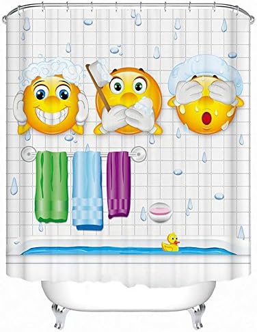 Pahdecor Washable Polyester Unique Cute Funny Sun Emoji Shower Bathroom Curtain for Kids Gift with 12 Stainless Steel Hooks,71''x94''