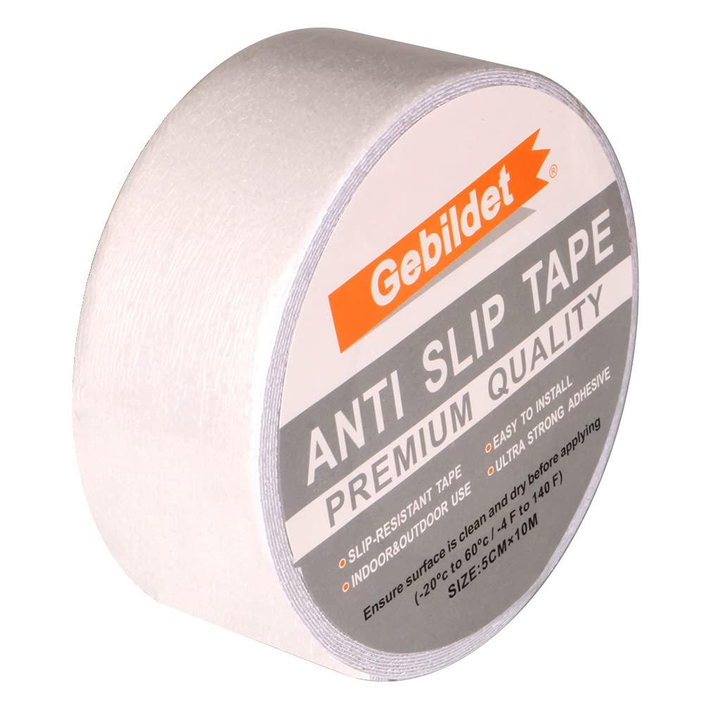 Gebildet Adhesive Anti-Slip Safety Tape, Skid Tape Roll, High Traction Strong Grip Abrasive, Use Indoor and Outdoor (5cm x 10m, Transparent)