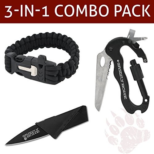 Combo Pack w/ 5in1 Carabiner Multitool & Credit Card Knife Survival