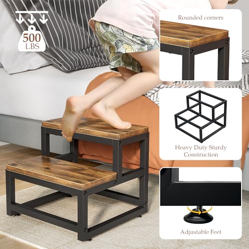 Wooden 2 Step Stool, Stool with Non-Slip Feet, Home Stair, 38 x 35 x 38 cm