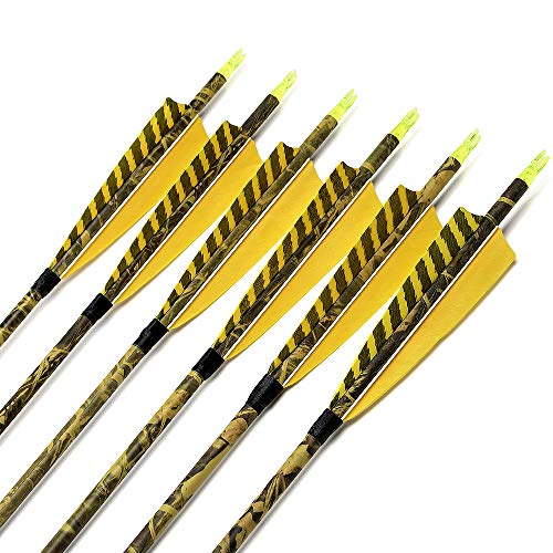ARCHERY SHARLY [6 Pack] 31Inch Carbon Arrow Practice Hunting Arrows with 5" Camo Natural Feathers for Traditional Recurve Bow and Longbow - Thumbnail 2