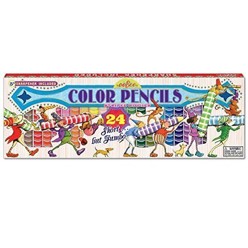 EeBoo 24 Color Pencils Striped Biggies With Sharpener by eeBoo