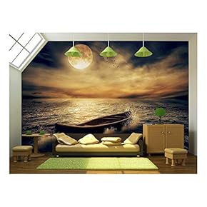 Boat Drifting Away from Past in Middle of Ocean After Storm - Removable Wall Mural | Self-Adhesive Large Wallpaper - 66x96 inches
