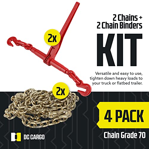 DC Cargo Chain Binder Kit (2 Sets) 5/16" Grade 70 Extra Long 20 Foot Chain and Load Binder