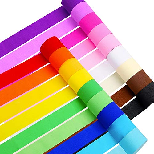 RUBFAC 18 Rolls Crepe Paper Rainbow Streamers, 18 Colors, Each Roll 1.8 Inches 27 Yard, Suitable for Backdrop Decorations, Birthday Party, Family Gathering