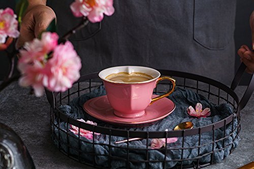 ARTVIGOR Heart Shape Glazed Mixed Color Boxed 150ml / 5.1oz Cup & Saucer Sets, Gift Boxed Coffee and Tea Set Service for 6 - Thumbnail 5